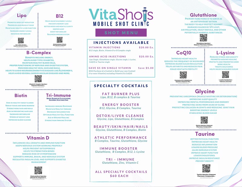 Mobile Shot Clinic Shot Menu