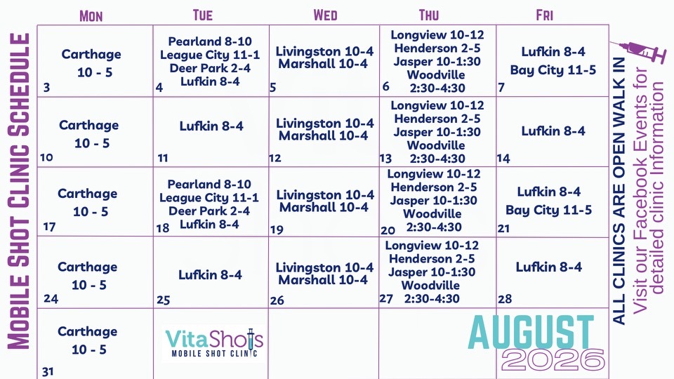 2026 Mobile Shot Clinic Calender - August 2026