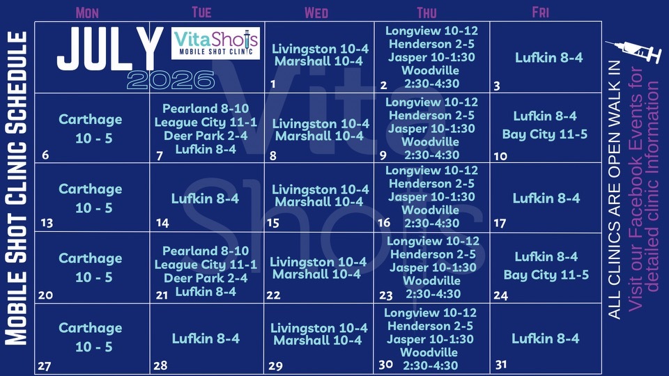 2026 Mobile Shot Clinic Calender - July 2026