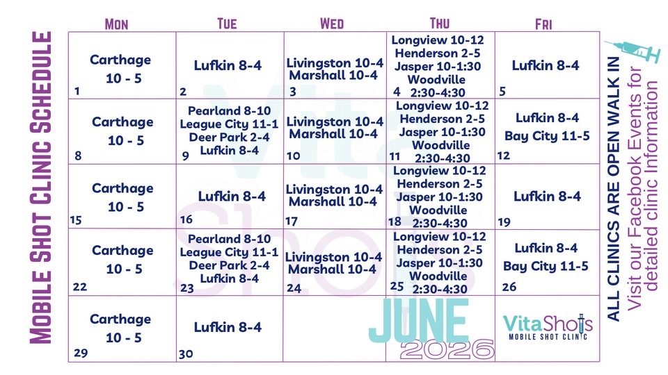 2026 Mobile Shot Clinic Calender - June 2026